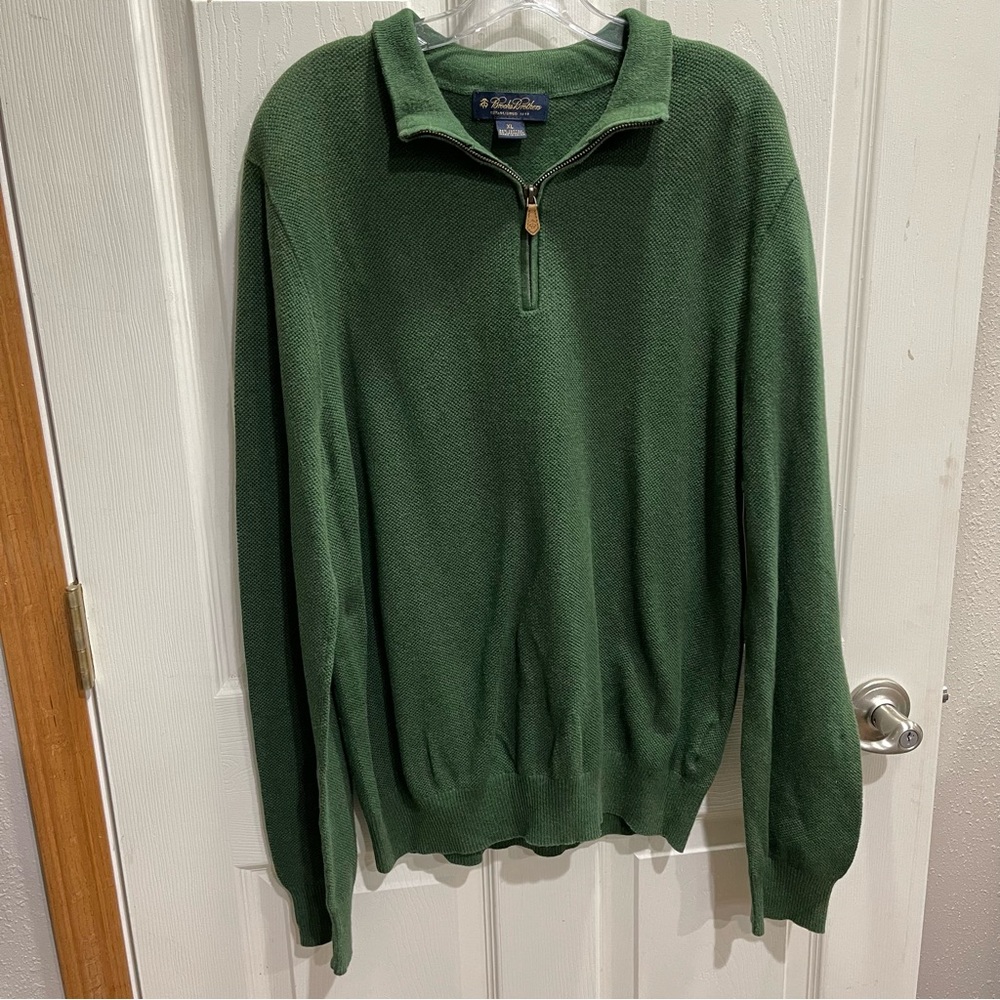 Brooks Brothers Green Quarter Zip Pullover Sweater Men's Size XL